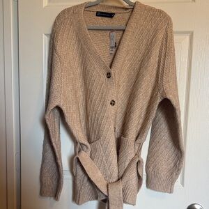 New York & Company Beige Cable Knit Cardigan